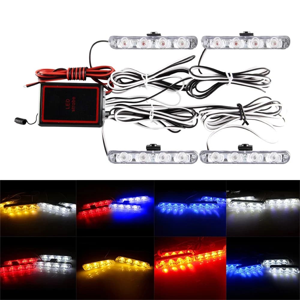 4 In 1 Red Blue Emergency Strobe Lights Police Strobe Lights 12V With Wireless Remote Control Flash Grille Light For Motorcycle