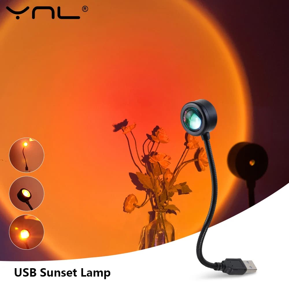 Led USB Sunset Lamp Night Light Projector Home Decor Mood Light For Bedroom Living Room Wall Photography Neon Lights Gift