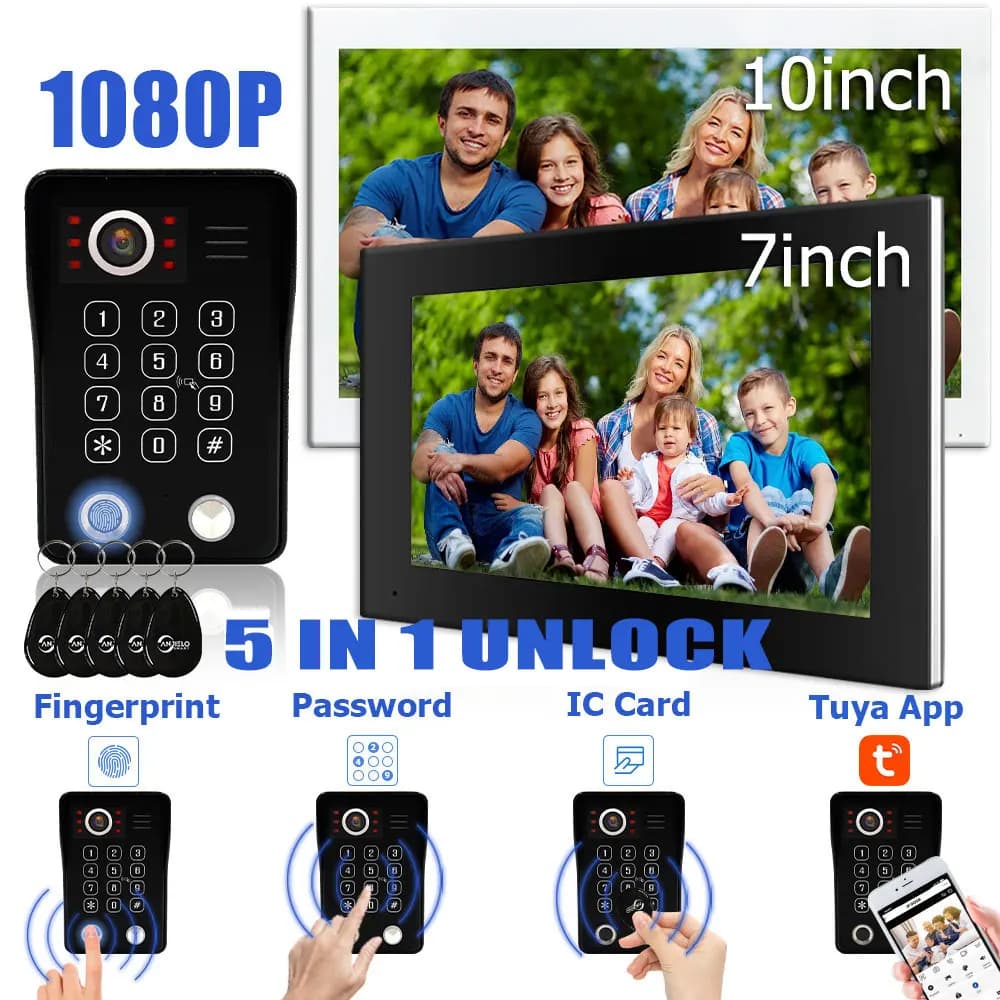 Fingerprint 5in1 Unlock Wifi Doorbell Video Intercom System For Home Doorphone Tuya Smart 1080P Touch Monitor Security Protect