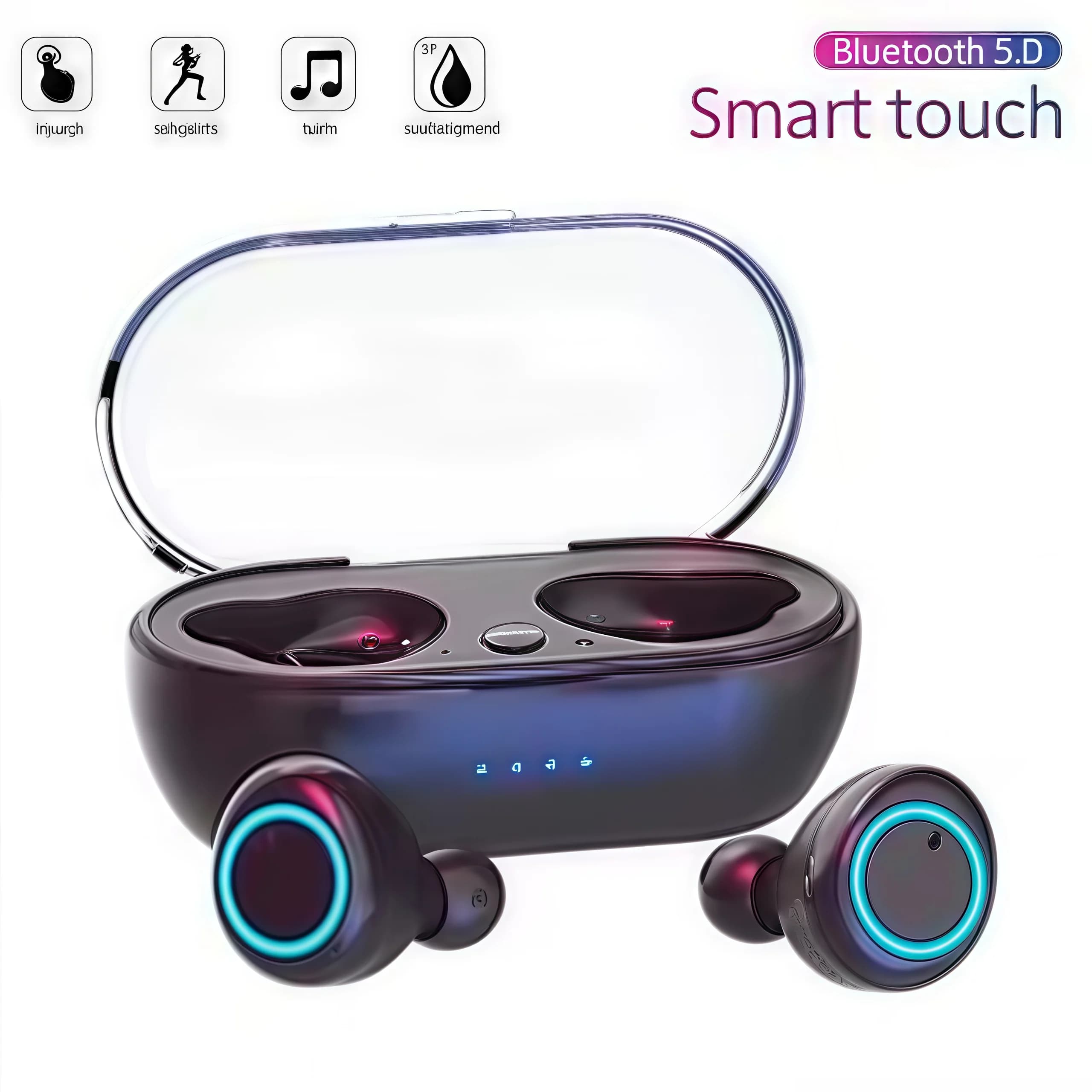 TWS Wireless Bluetooth 5.0 Earphones Touch Control 9D Stereo Headset with Mic Sport Earphones Waterproof Earbuds LED Display