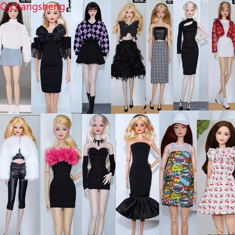 Pink Black White 1/6 Doll Clothes for Barbie Dresses for Barbie Accessories Evening Gown Outfits Kids 11.5" Dollhouse Toy Gift