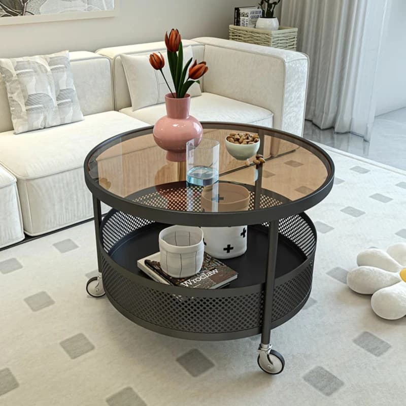 home furniture Cream wind glass coffee table Modern simple Living room sofa side table INS portable round storage corner table
