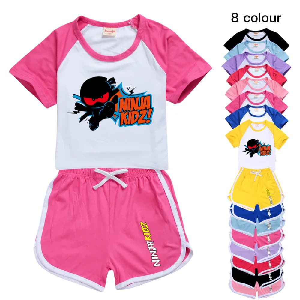 NINJA KIDZ 100-170CM New T-shirt+Shorts Casual Sports Suit Kids Boutique Clothing Wholesale Baby Girl Sleepwear Boys Tracksuits