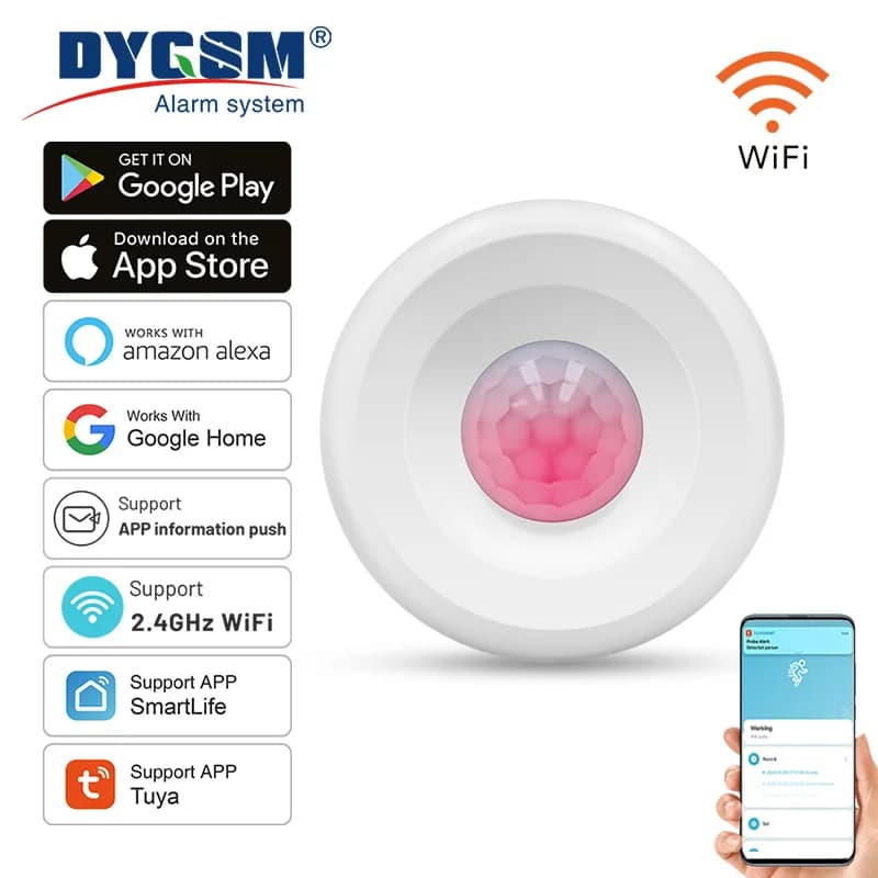 Tuya WiFi Smart PIR Motion Detection Sensor Security Burglar Alarm Sensor Smart Life App Control Support Alexa Google Home