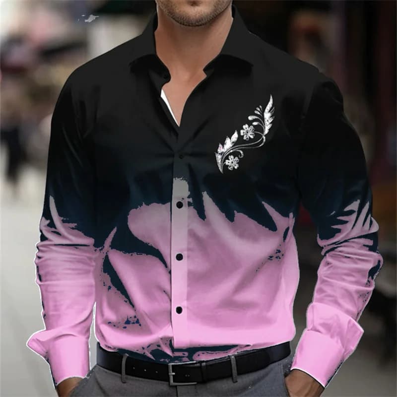 12 color men's shirt long-sleeved shirt 3D printing pattern gradient long-sleeved lapel clothing fashion casual XS-6XL