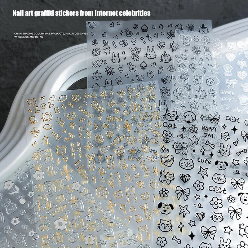 3D Cartoon Relief Graffiti Nail Sticker Small Pattern Decorative Sticker Nail Art Stickers Manicure Tool Manicure Charms Decal