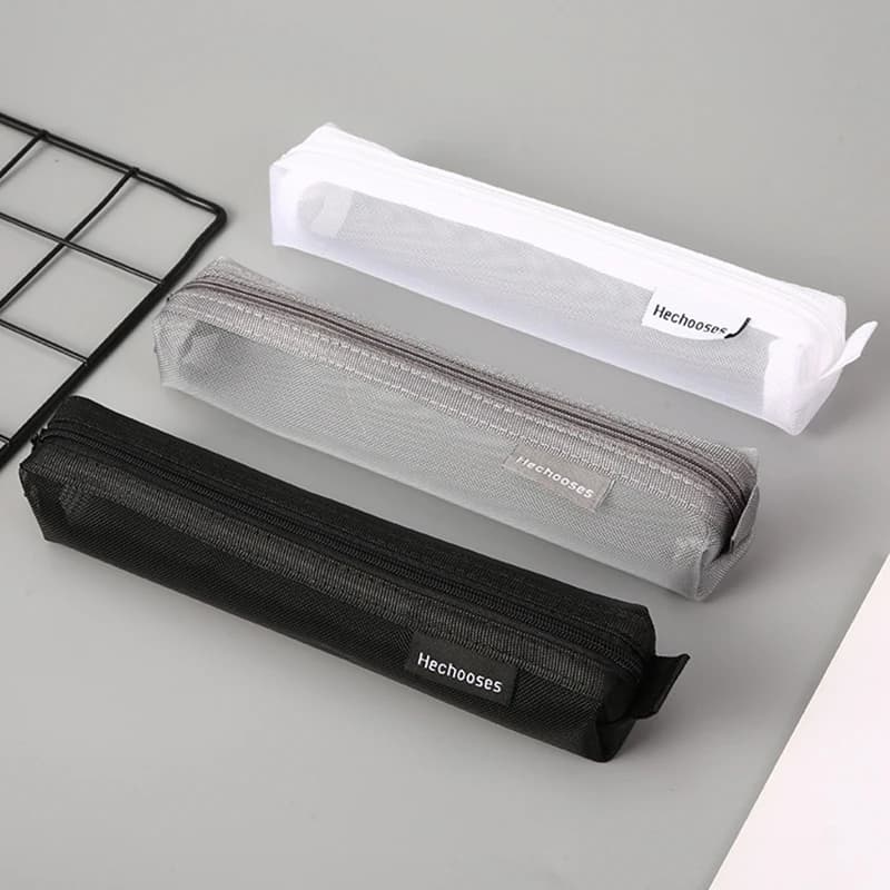 Women Mini Transparent Mesh Zipper Girls Makeup Cases Small Black Grey White Brush Cosmetic Bags Pencil Case School Student