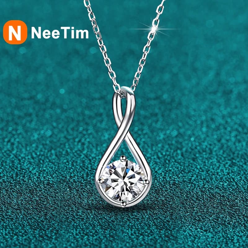NeeTim Moissanite Pendant 925 Sterling Silver with White Gold Plated Necklace For Women Lab Diamonds Necklaces with Certificate
