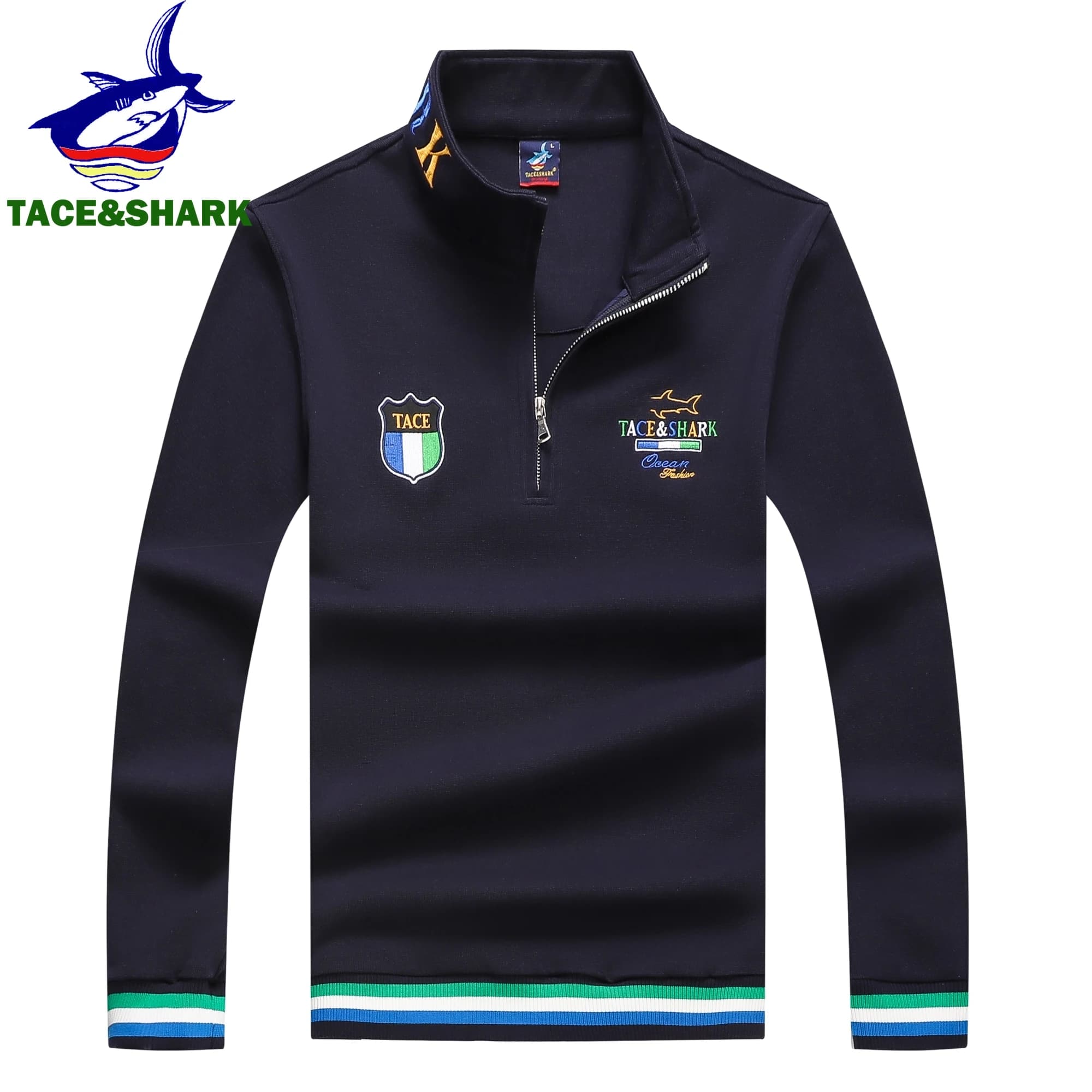 TACE&SHARK Brand High Quality Sweater Men Autumn Flag Embroidery Pullover Military Sweaters 2023 Fashion Sweatshirt