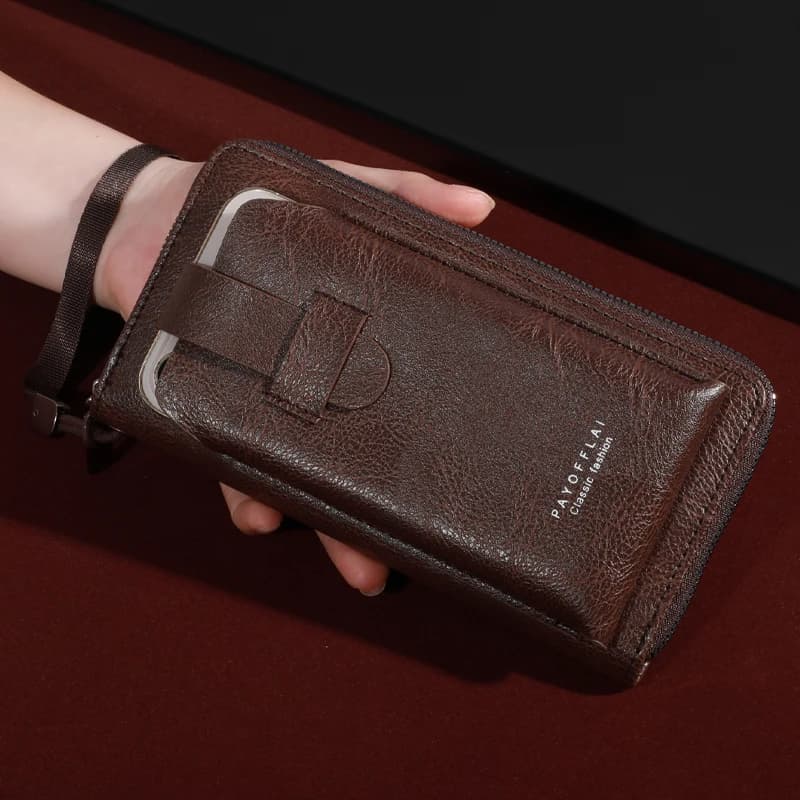 Men's Soft PU Leather Long Wallet Multi Card Card Holder Cash Purse Clutch Bag Ultra Thin Wallet Money Clip with Mobile Wallet