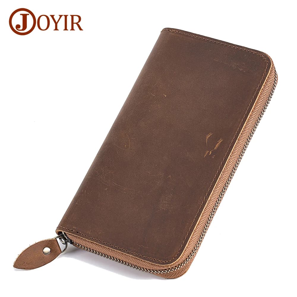 JOYIR Genuine Leather Long Wallets for Men RFID Blocking Cash Credit Card Holder Checkbook Wallet Zipper Coin Pocket Purse Male