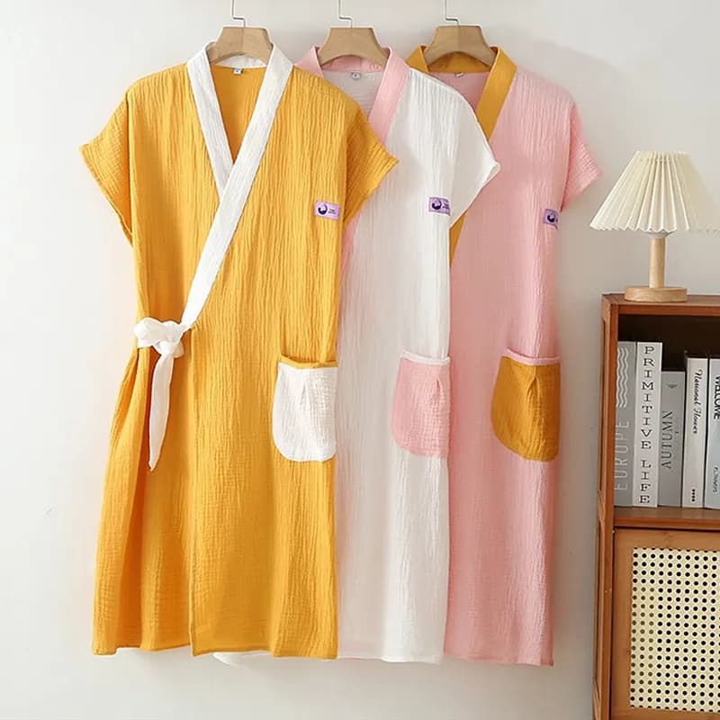 Large Size Pure Cotton Robe For Women New Spring Summer Bathrobe Female Short Sleeve Nightwear Dressing Gowns халат женский