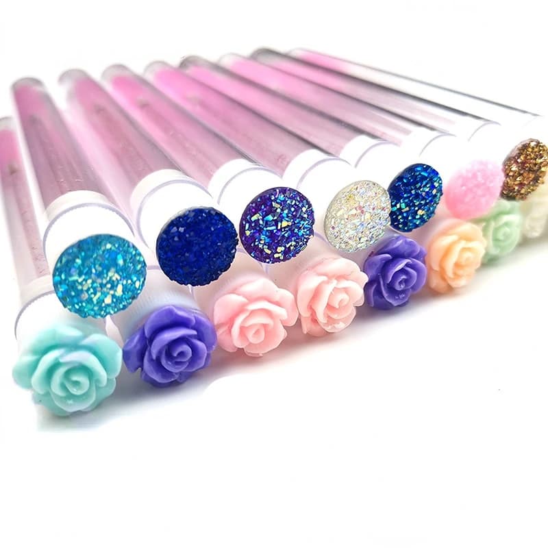 10Pcs Eyelash Brush Tube Eyebrow Brush Tube Makeup Tool Eyelash Brush Storage Reusable Diamond Or Flower Head