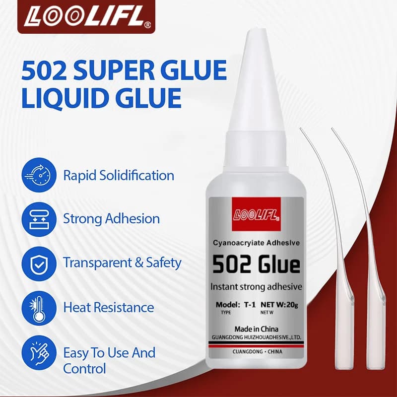 LOOLIFL 502 Super Glue Instant Quick-drying Cyanoacrylate Adhesive Leather Rubber Glass Wood Metal Strong Bond Liquid Glue Tool