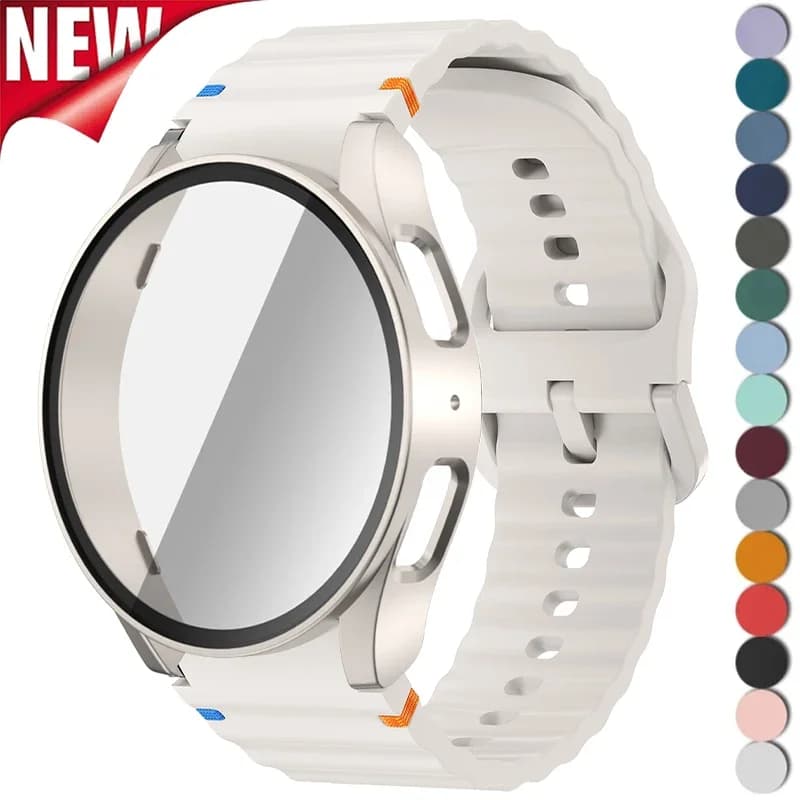 Case+Strap for Samsung Galaxy Watch 7 40mm 44mm Silicone Band Bracelet Tempered Glass Screen Film PC Case Protector Cover Bumper
