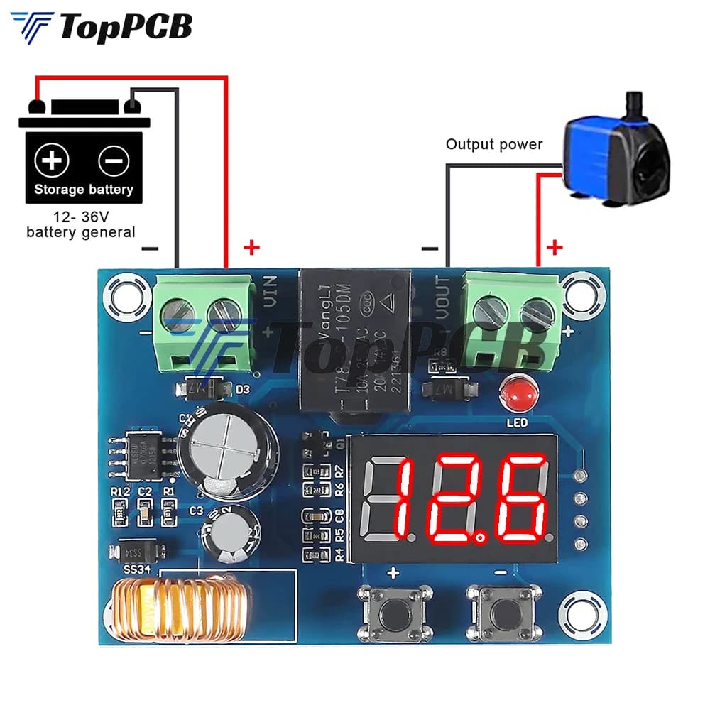 DC 12-36V Lithium Battery Undervoltage Protection Board Low Voltage Over-Discharge Auto Disconnect Cut Off Power LED Display