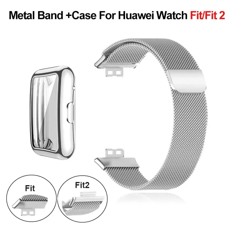 Metal Band For Huawei Watch Fit/Fit 2 Strap With Case TPU Screen Protector Watch Fit Bracelet Milanese Magnetic Loop Watchband