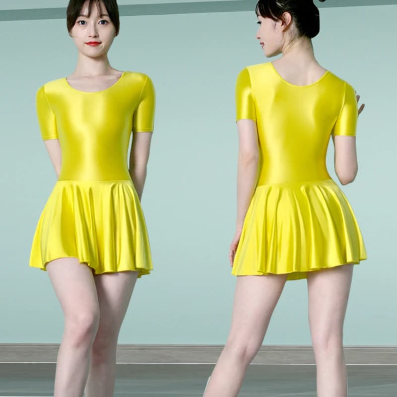 sexy women glossy one piece swimsuit Satin silky tight sports swim yoga ballet skirt party oily dress body suit bathing suits