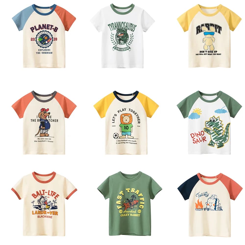 2025 Summer Children Boy Short Sleeve Graphic T-shirts Cartoon Printed Toddler Boy Tops 2-8 Year Kids Baby Boy Tees Clothes