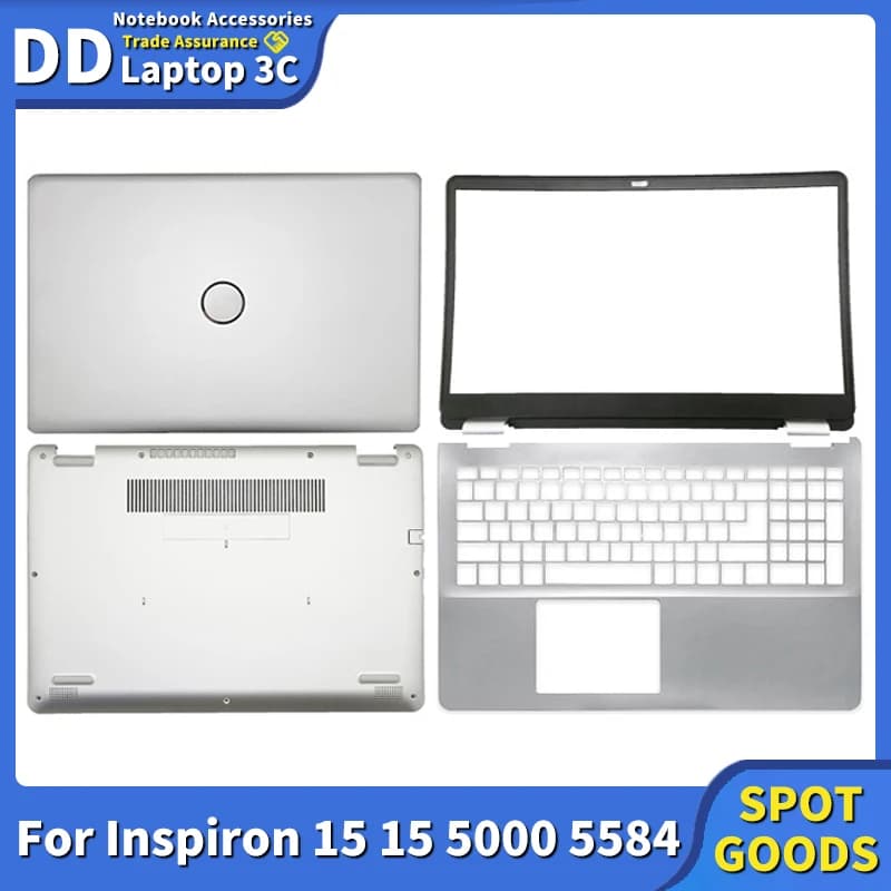 New Laptop LCD Back Cover Front Bezel Hinges Palmrest Bottom Case Original For Dell Inspiron 15 5000 5584 0JX9NR 0GYCJR Silvery