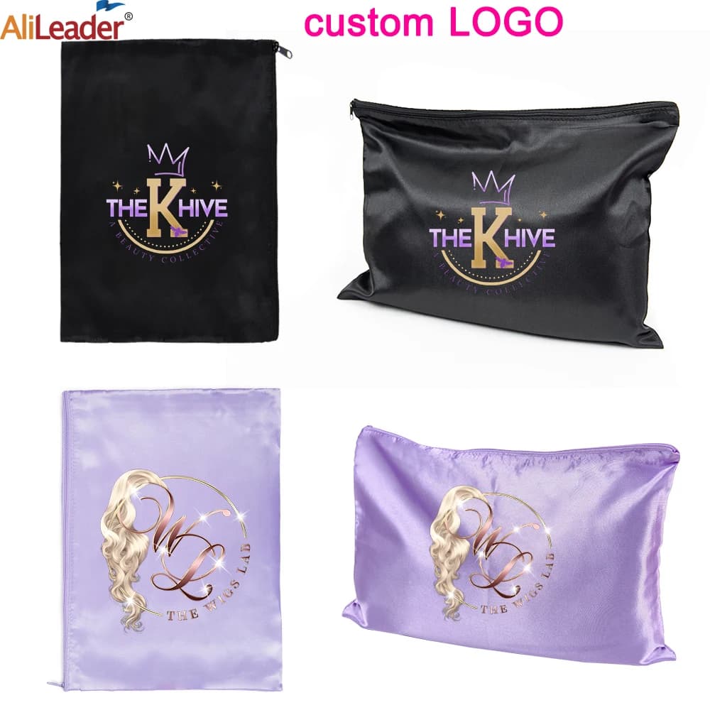 Soft Satin Wig Bag for Storage Wigs Hair Extensions 25*35cm Silk Bag with Zipper Anti-dust Portable Travel Wig Bag