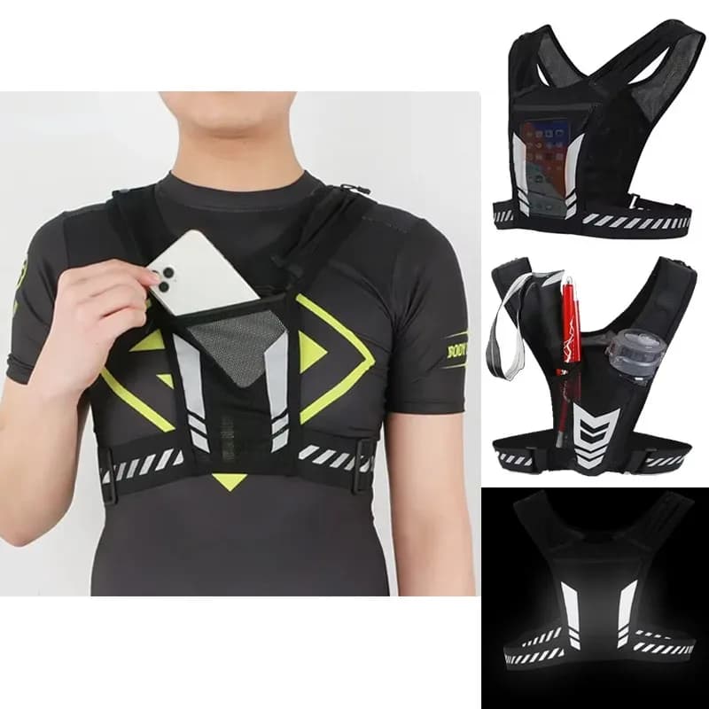 Reflective night running backpack,mobile card holder, jogging fitness sports vest， portable and lightweight sports vest,