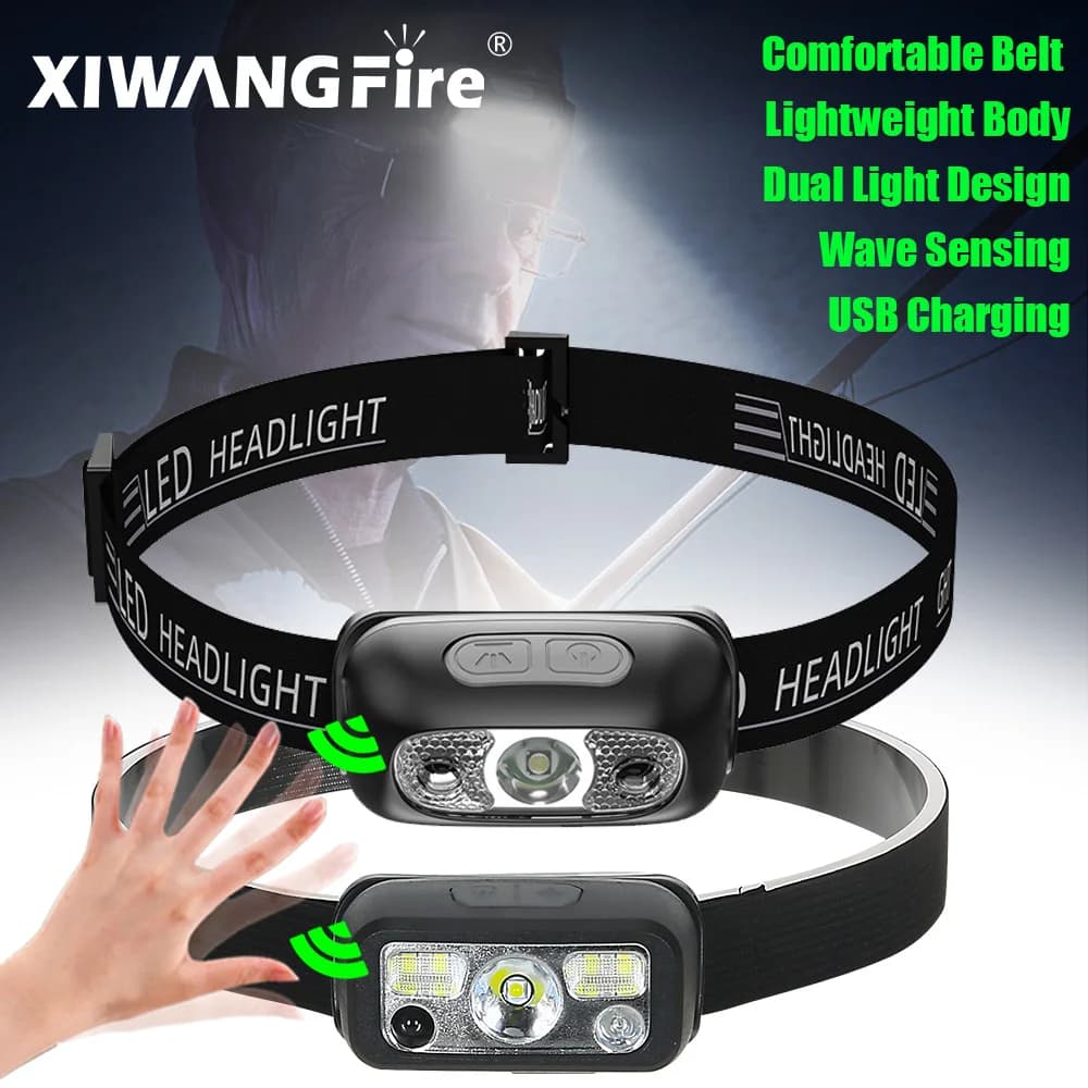 Mini Rechargeable Powerful Sensor Headlamp USB Head Flashlight Torch Headlights LED Head Light Camping Search Light