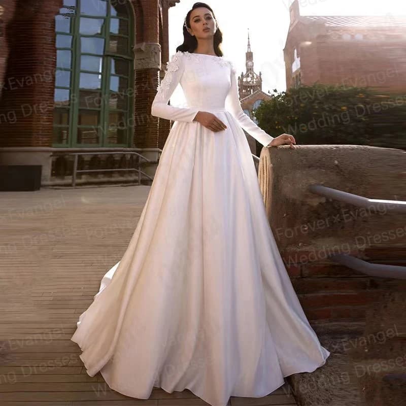 Luxury High Neck Wedding Dresses Woman's Appliques Long Sleeve A Line Bride Gowns Muslim Formal Vestidos De Noche Customized