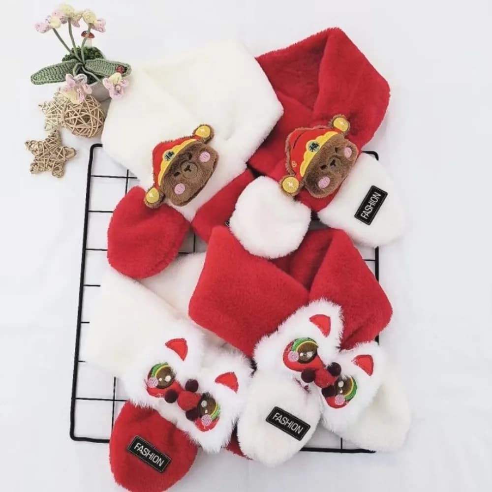 Trendy Christmas Gifts Children's Scarves Soft Knitted Cute Lion Awakening Wukong Neck Warmer Winter Cold-proof Plush Scarf