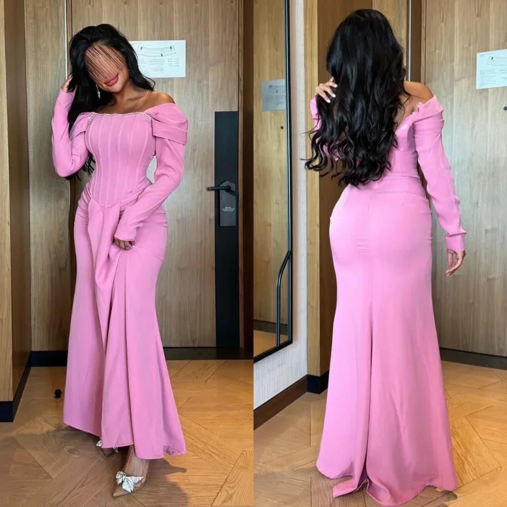 Customized Sparkle Jersey Pleat Mermaid Off-the-shoulder Midi Dresses Cocktail Dresses Classic Exquisite Modern Style Pastrol Un