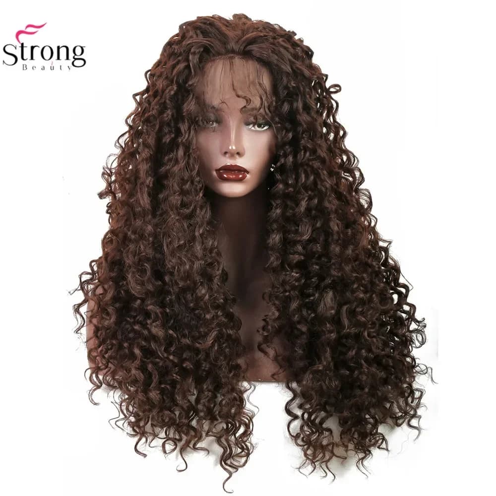 StrongBeauty 24" Synthetic Lace Front Wig For Women  Long Kinky Curly Brown Wigs Baby Hair