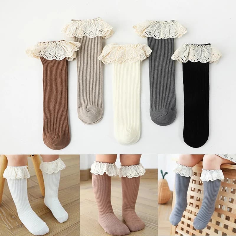 1 Pairs Baby Girls Knee High Socks Long Kids Soft Cotton Lace Stuff Children Sock Ruffle Leg Warmers Cute Girl Socks For 0-8year