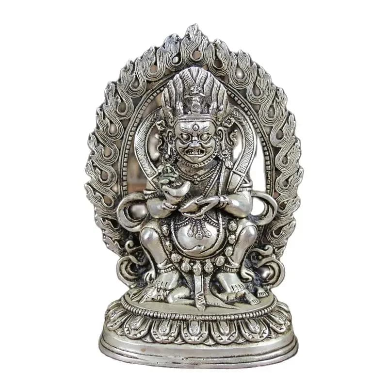 China Old Feng Shui Homeornaments Plate With Silver Tibetan Buddha Zong Ge Ba Statue