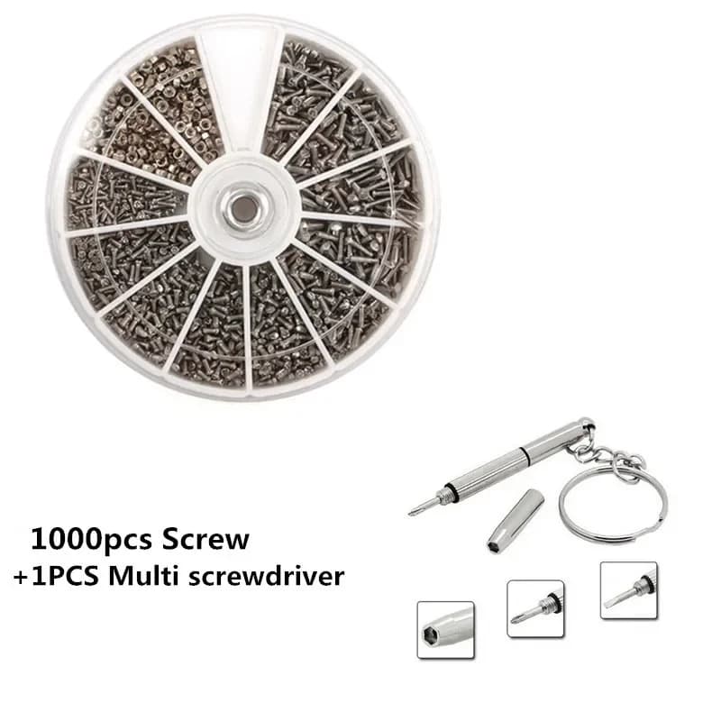 600/1000Pcs Small Screws with Screwdriver Stainless Steel Screws Electronics Nut For Watch Eye Glasses Clock Repair Tool Kit