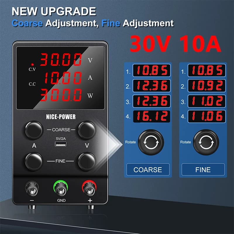 DC Power Supply Variable 30V 10A Adjustable Switch DC Stabilizer Power Supply 5V/2A USB Port Coarse And Fine Adjustment SPS-3010