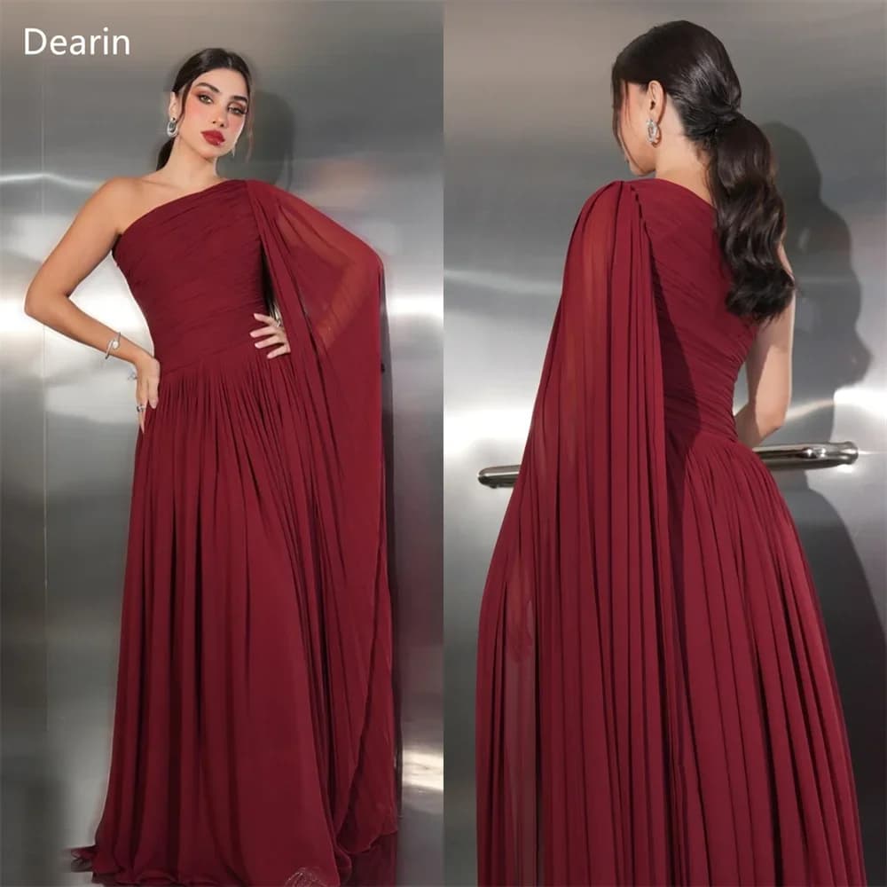 Customized Prom Gown Women Evening Dearin One Shoulder A-line Floor Length Skirts Draped Tulle Bespoke Occasion Dresses Formal D