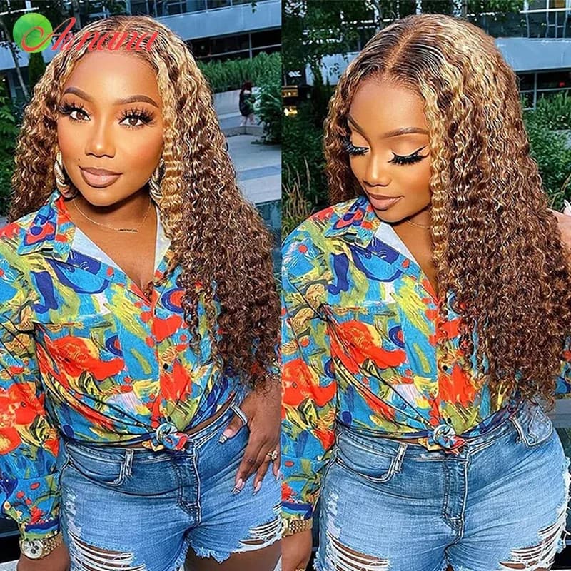 Brazilian Highlights Blonde Afro Kinky Curly 13x4x1 Lace T Part Wig Pre-Plucked Human Hair Wigs For Black Women Clearance Sale