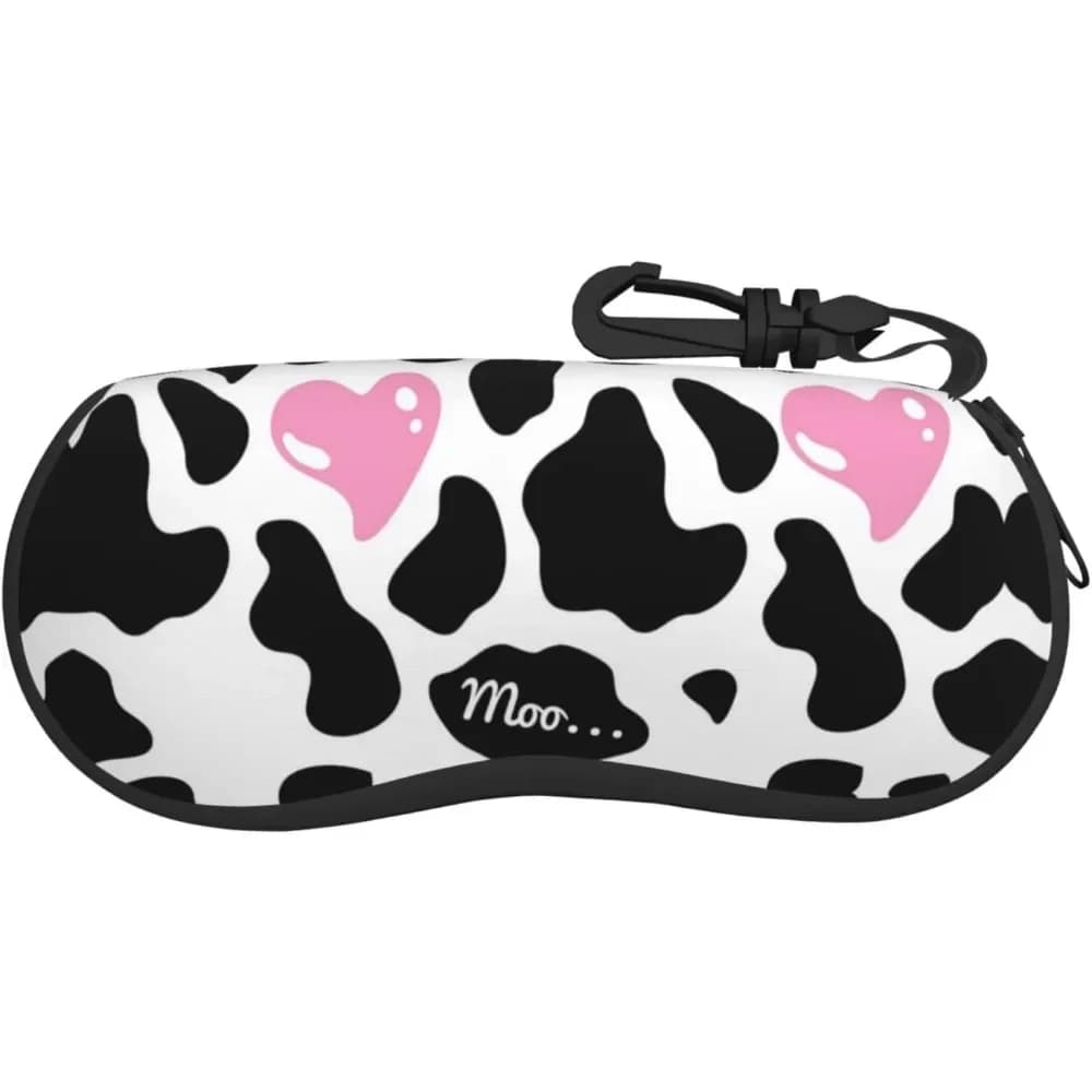 Cow Pink Print Glasses Case Pouch Prints Zipper Soft Eyewear Storage Box Outdoor Travel Portable Anti-Pressure Sunglasses Bag