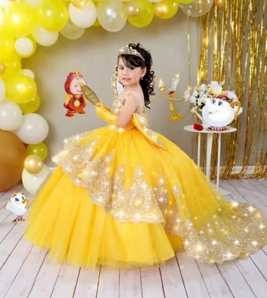 Customized Colors Flower Girl Dress Elegant Grey Printing for Wedding Ball Party Girls Pageant Princess Kids Birthday Gowns