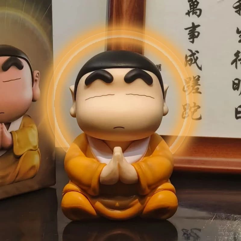 8cm Crayon Shin Chan Cos Buddha Good Luck Compassion Action Figure Funny Kawaii Doll PVC Model Toys Collection Children Gifts