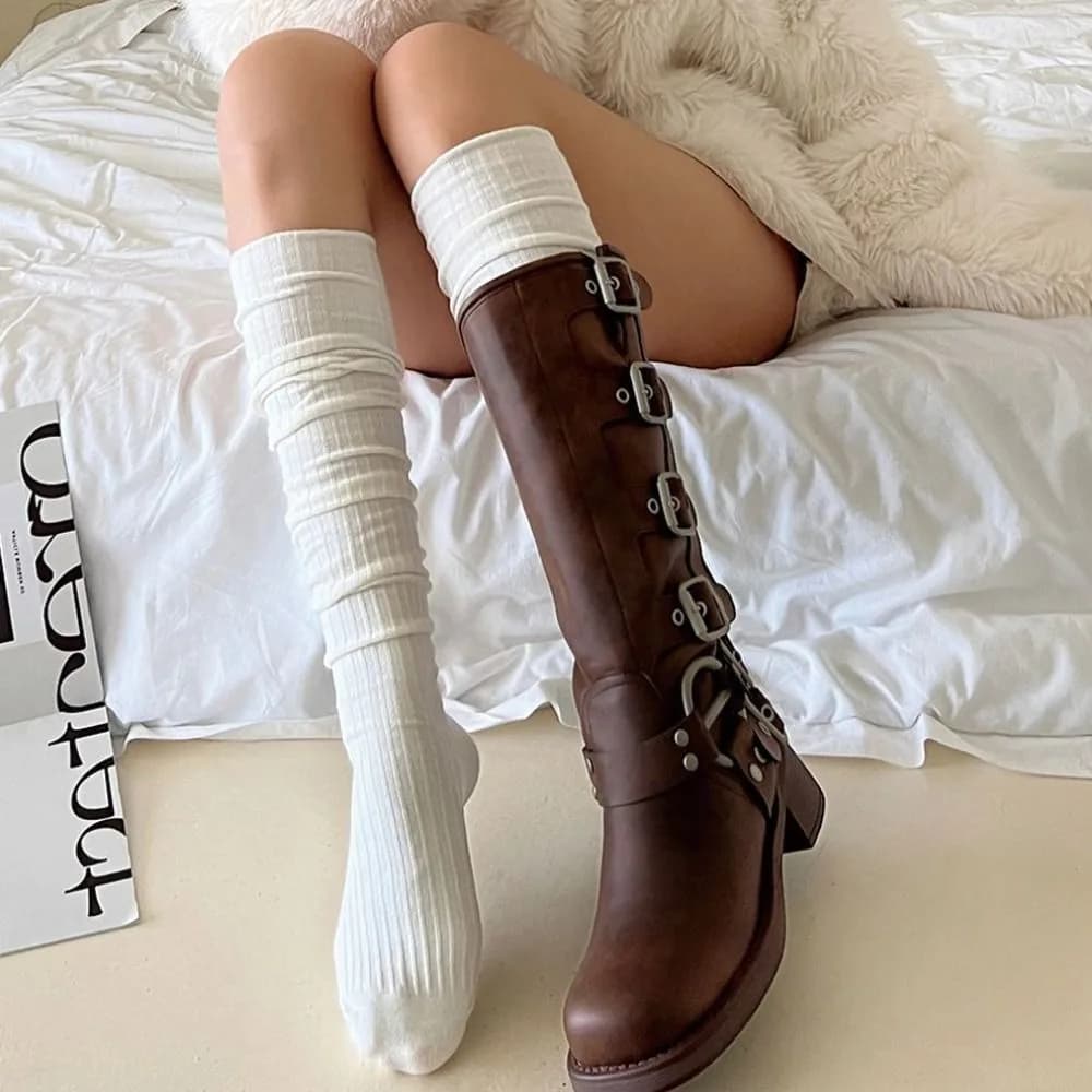 Fashion Pure Cotton Knee-high Socks Solid Color Keep Warm Long Tight Socks Boot Socks Fall Winter