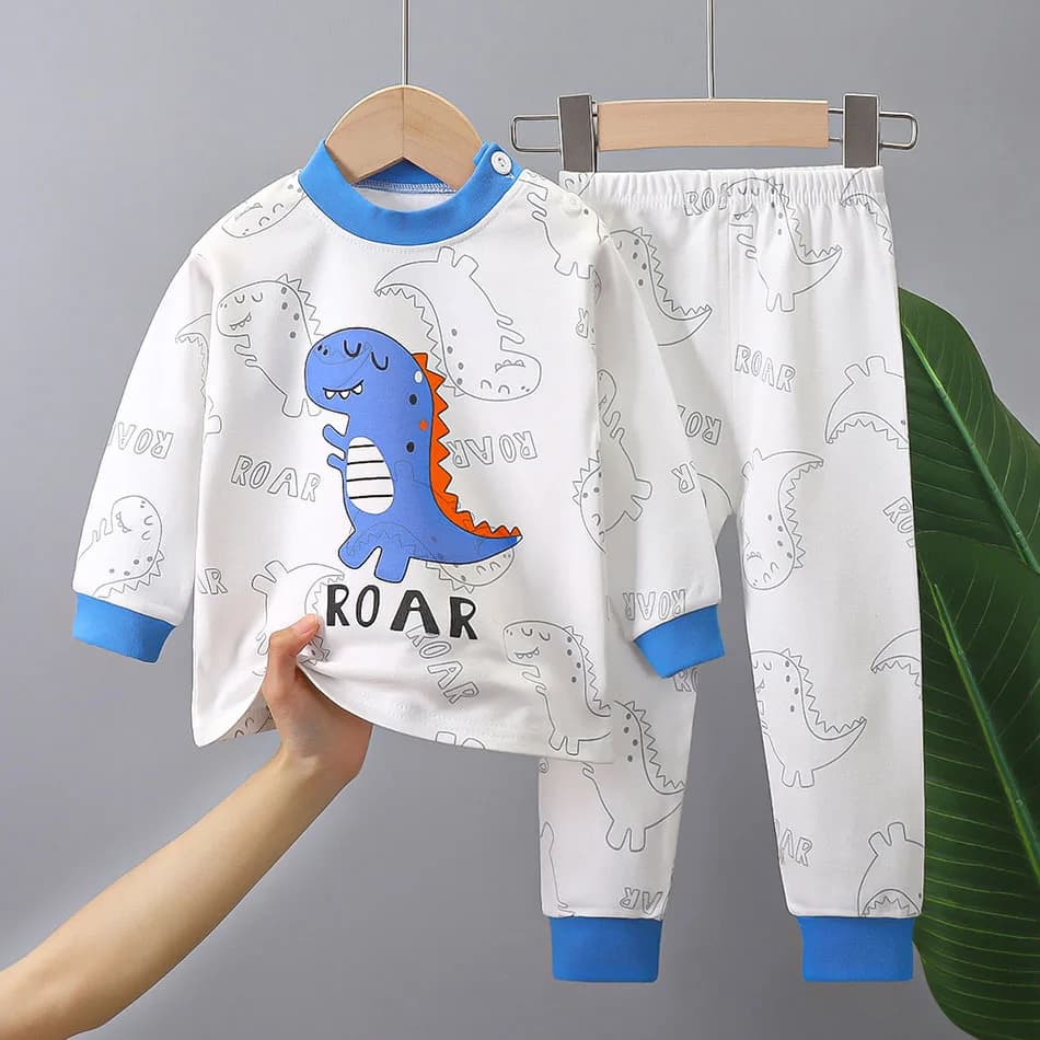 Children Pajamas Sets Unisex Soft Comfort Cartoon Dinosaur Clothing Set Outfit Suitable Boys Girls Perfect for Autumn Winter