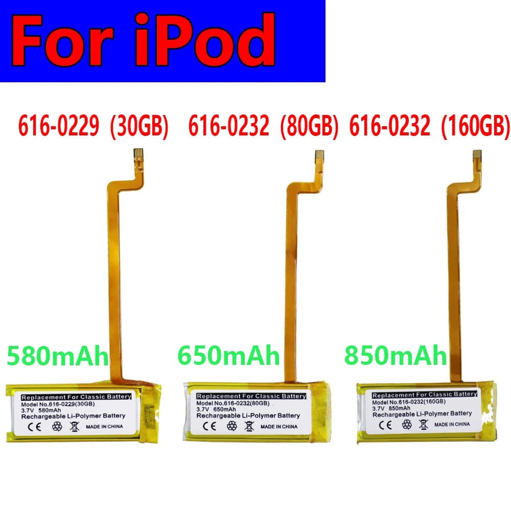 616-0232 Battery For iPod 5th Video 60GB 80GB For 6th gen Classic Thick 160GB 616-0232 Battery Video5th 30GB A1238 616-0229