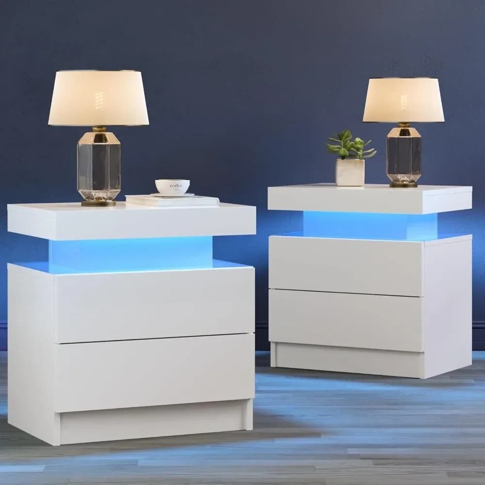 Nightstands, Set of 2 LED Night Stand for Bedroom with 2 Drawers End Side Table,Nightstand Storage Cabinet for Bedroom