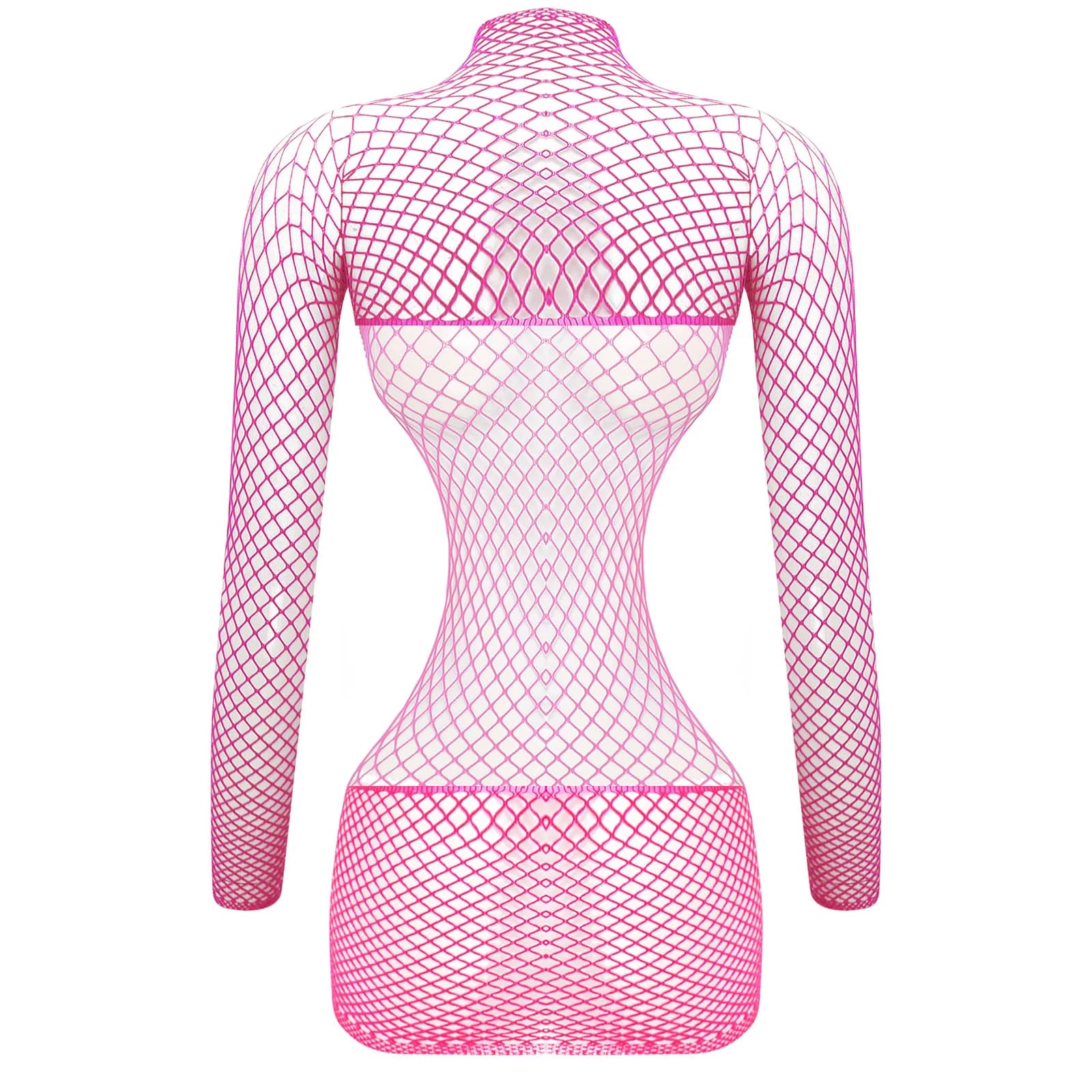 Womens Sexy See Through Fishnet Lingerie Dress Long Sleeve Backless Stretchy Bodycon Dresses Bathing Swimsuit Bikini Cover Up
