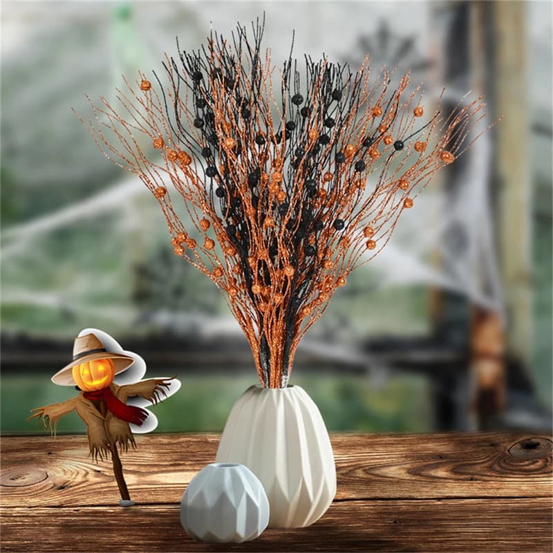 Artificial Gold Powder Orange Black Berries Halloween Decoration Flower Creative Minimalist Household Fake Flowers Party Props