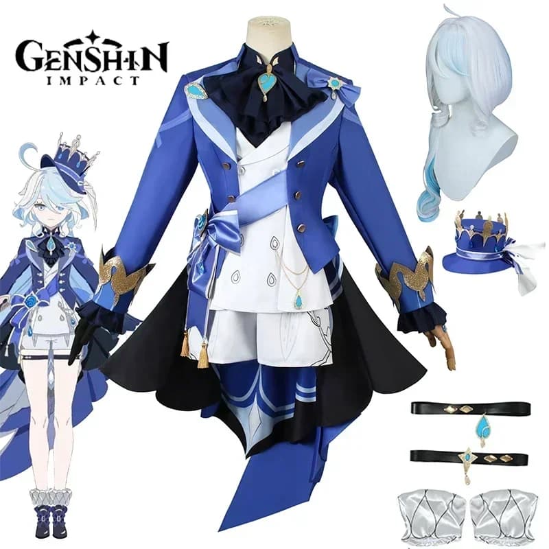 Game Genshin Impact Furina Cosplay Costume Wig Hat Women Water God Fontaine Focalors Cosplay Outfit Dress Halloween Costumes