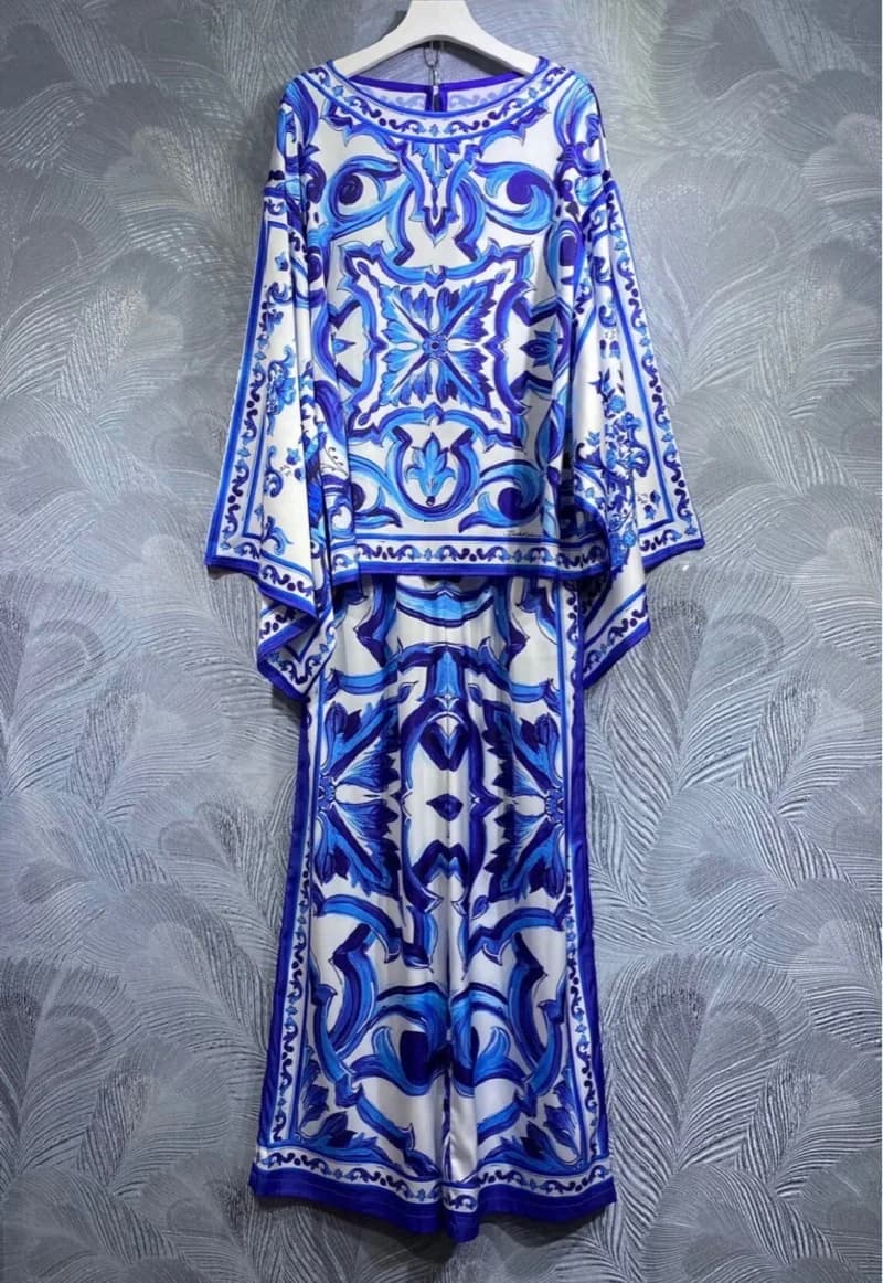 Top Quality Designer Clothing Set 2023 Autumn Style Women Vintage Prints Long Sleeve Tops Shirts+Straight Long Pants Suit Casual