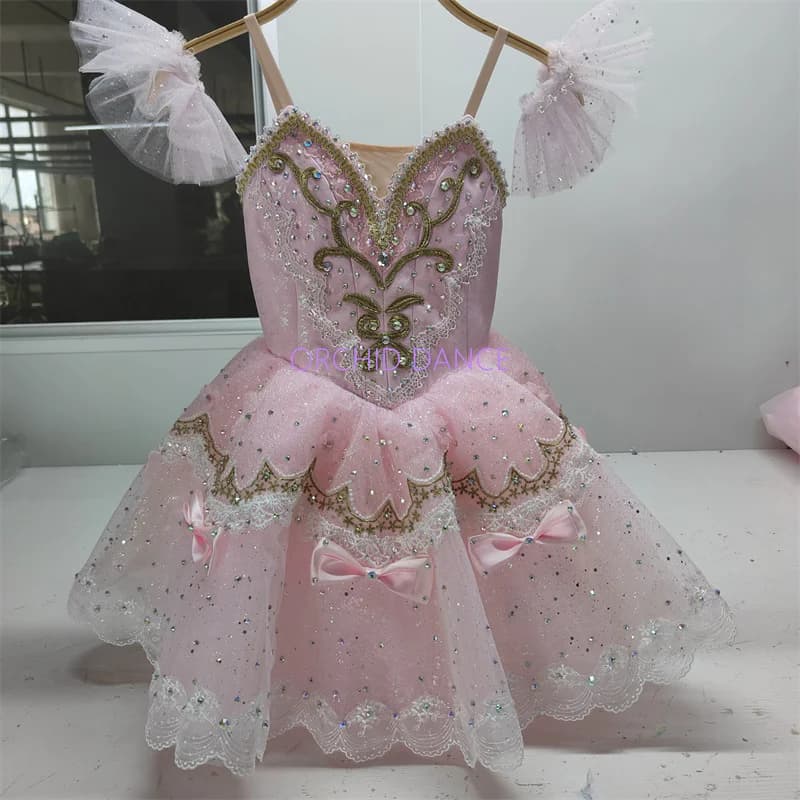 Professional Custom Size Kids Girls Stage Dance Performance Wear Costumes Pink Lyrical Ballet Dress
