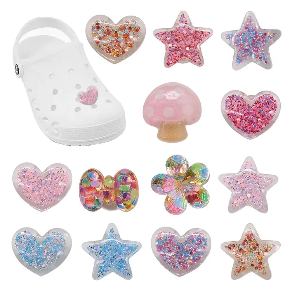 1-13Pcs Colorful Star Heart Shape Kids Cute Resin Shoe Buckle Charms Flower Decorations DIY Holiday Presents